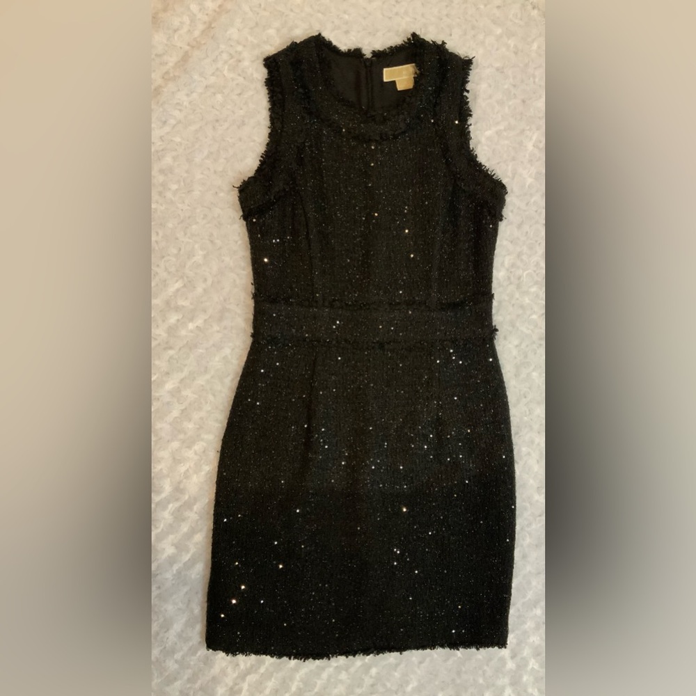 Michael Kors Shimmer Gold Tweed Fringe Sleeveless Fully Lined Dress
Size 8